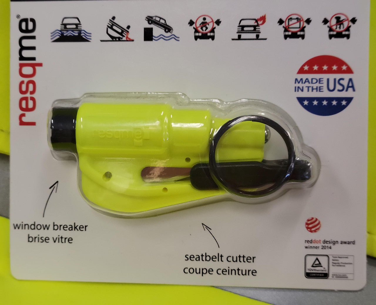 Resqme The Original Car Escape Tool, Seatbelt Cutter and Window Breaker,  Yellow